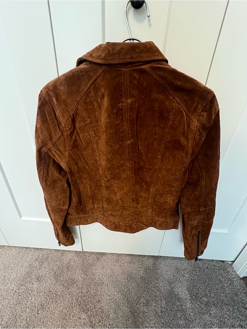 Brown Suede Moto Jacket - Women's Stylish Zip Front - Picture 4 of 4